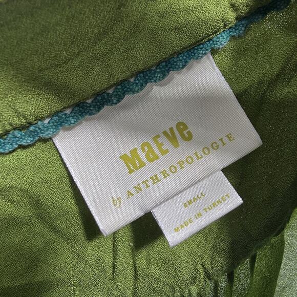 Anthropologie Shirt Womens Small Green Henley Blouse Popover Maeve Kalas Balloon - Picture 3 of 10